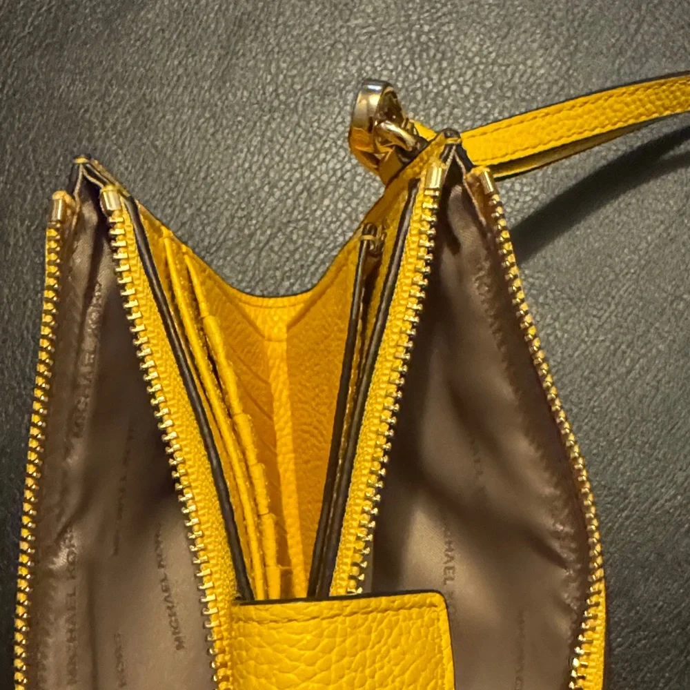 Michael Kors Mustard Yellow Wristlet In Great Used Condition With One Small Mark - Picture 7 of 10